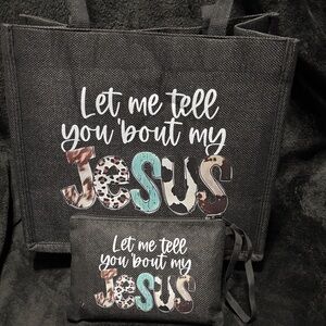 Tote bag with pencil/makeup pouch Let me tell you about my Jesus NWOT